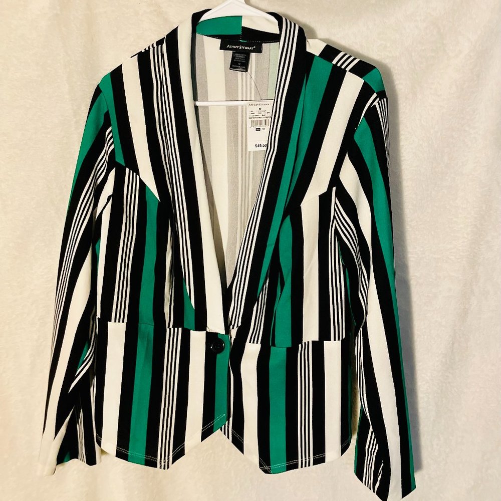 Ashley Stewart White/Black/Green Blazer
